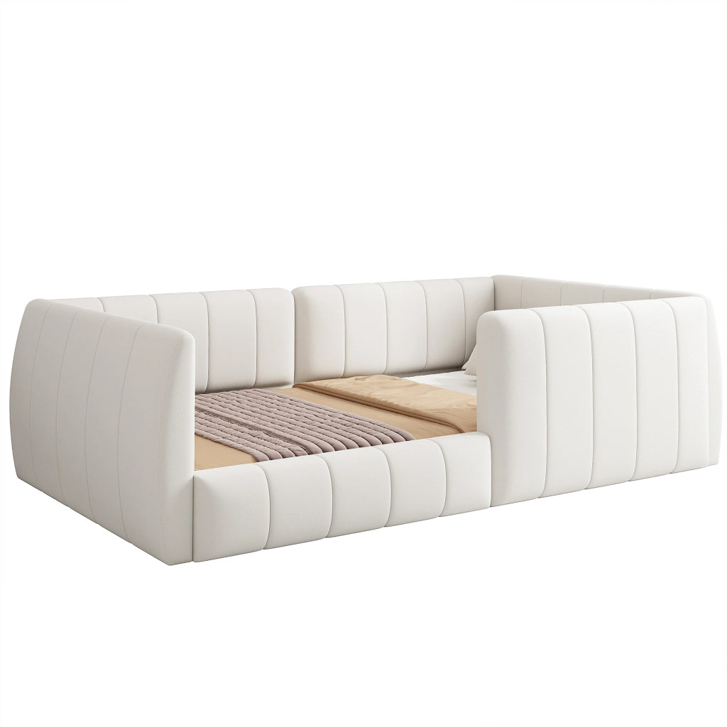 Letto imbottito con piattaforma e sponde di sicurezza - Zephmum- 90x200- Beige