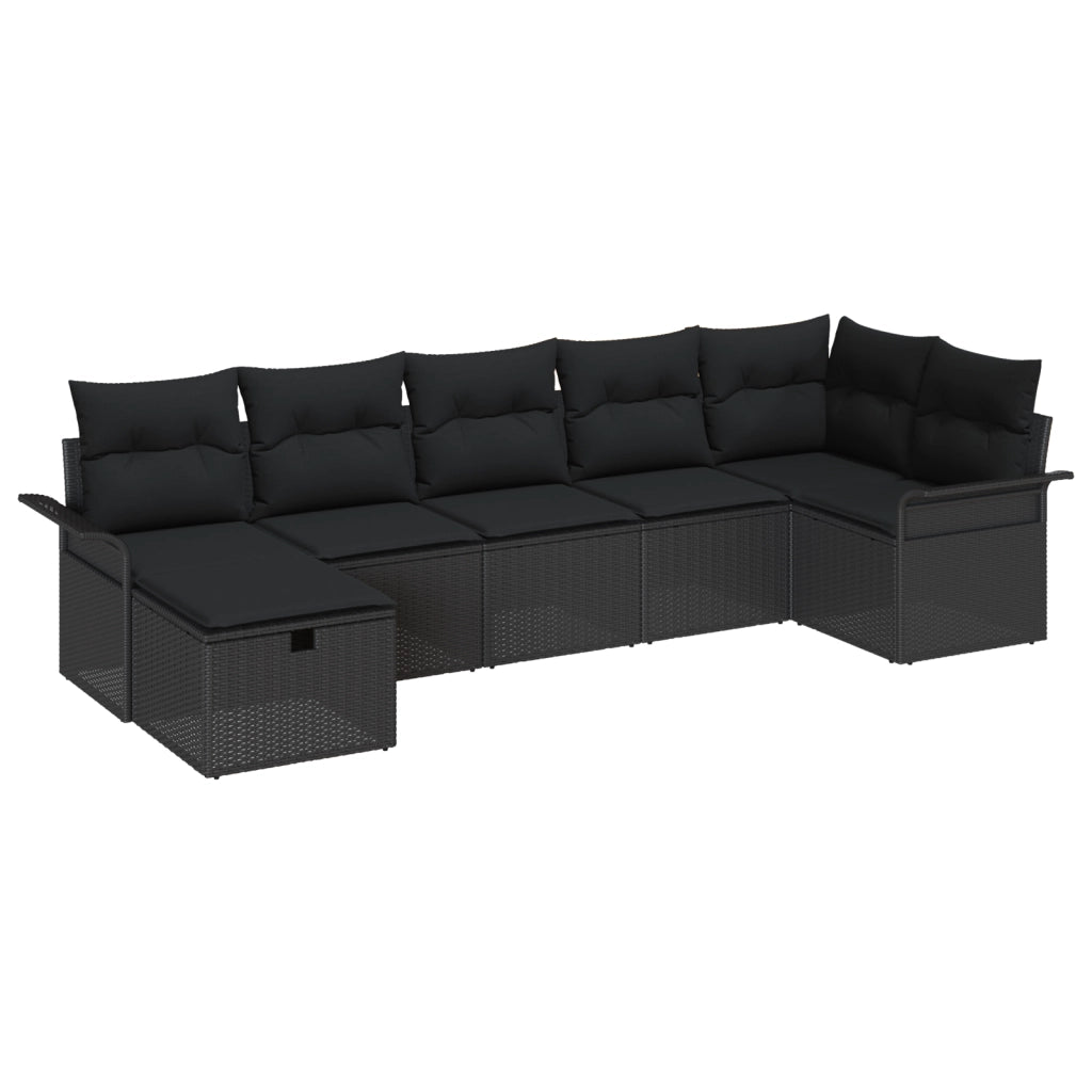 Set di divano da giardino  con cuscini in polyrattan nero