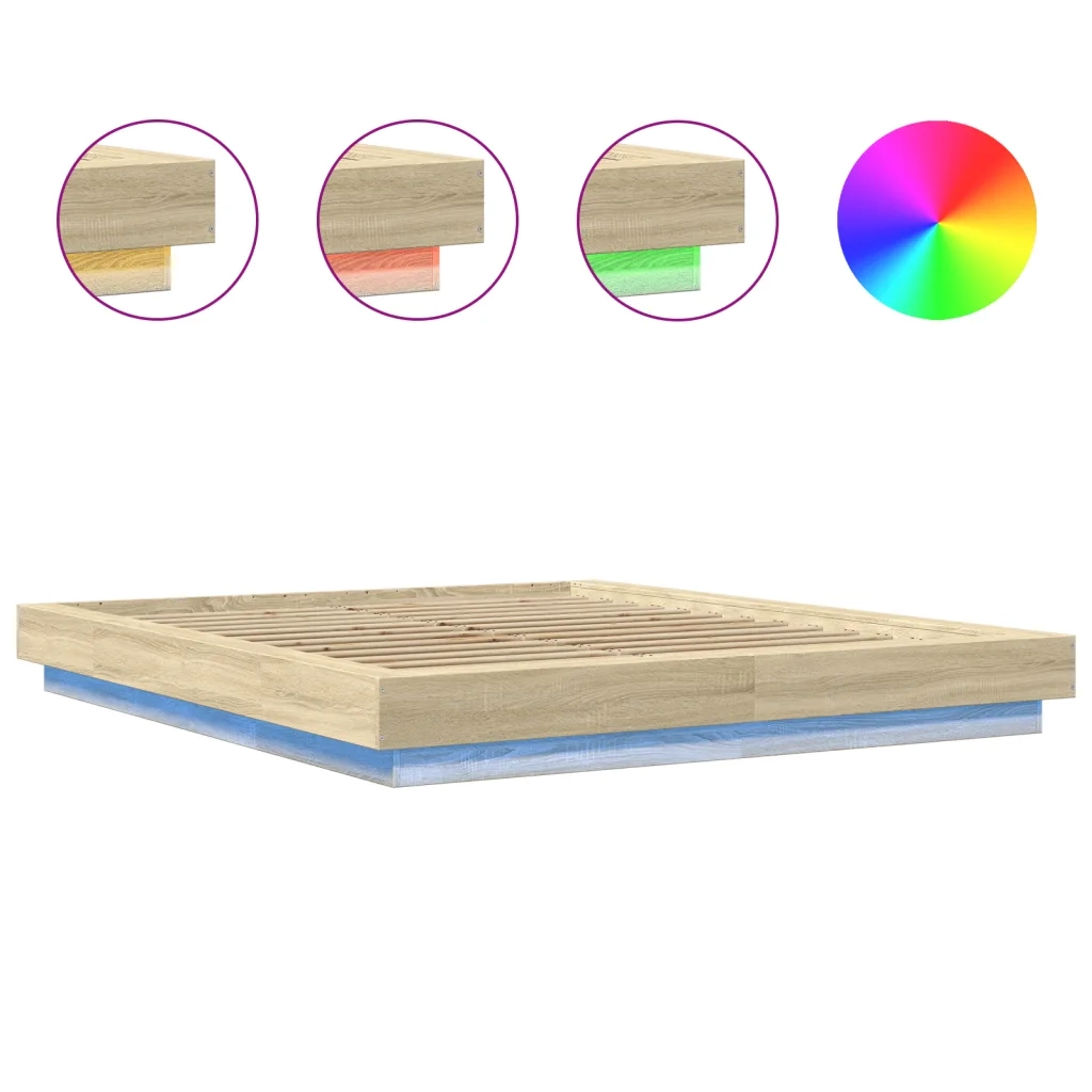 Letto matrimoniale | Letto per adulti | Giroletto Luci LED Rovere Sonoma 160x200 cm Legno Multistrato