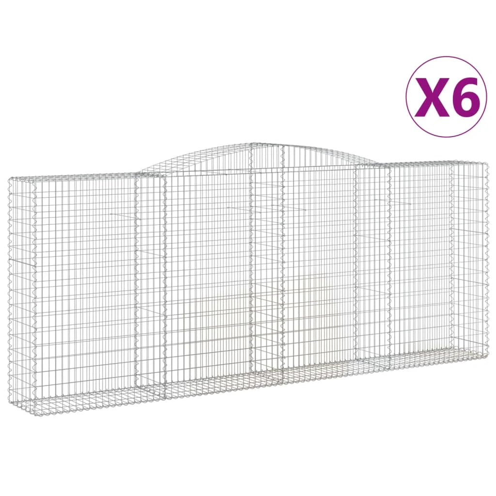 Cestini gabbioni recinzione a gabbia muro di contenimento ad arco 6 pezzi 400 x 50 x 160/180 cm ferro zincato argento 02_0041054
