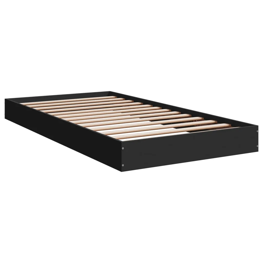 Letto singolo | Letto per adulti | Giroletto Nero 100x200 cm in Legno Multistrato
