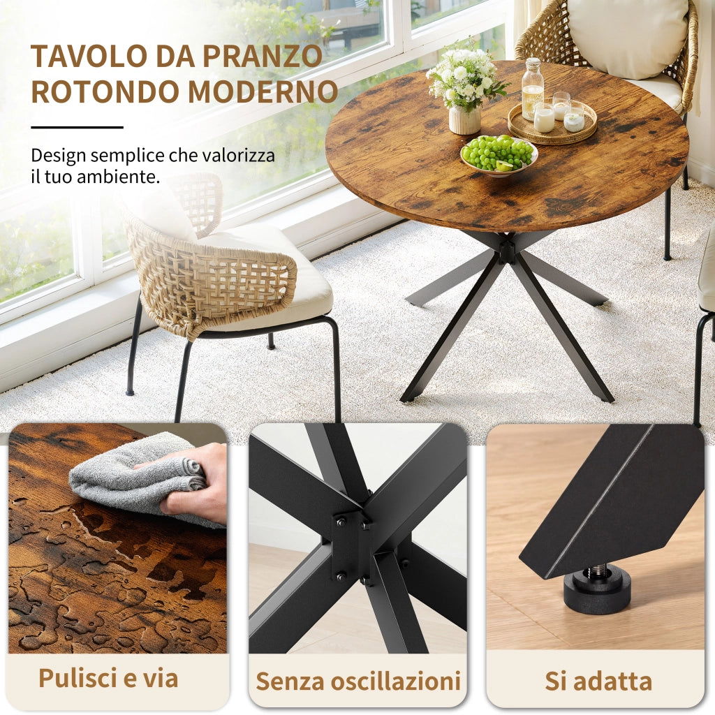 TAVOLO da pranzo rotondo Ø120 cm marrone vintage e nero in ferro e truciolato