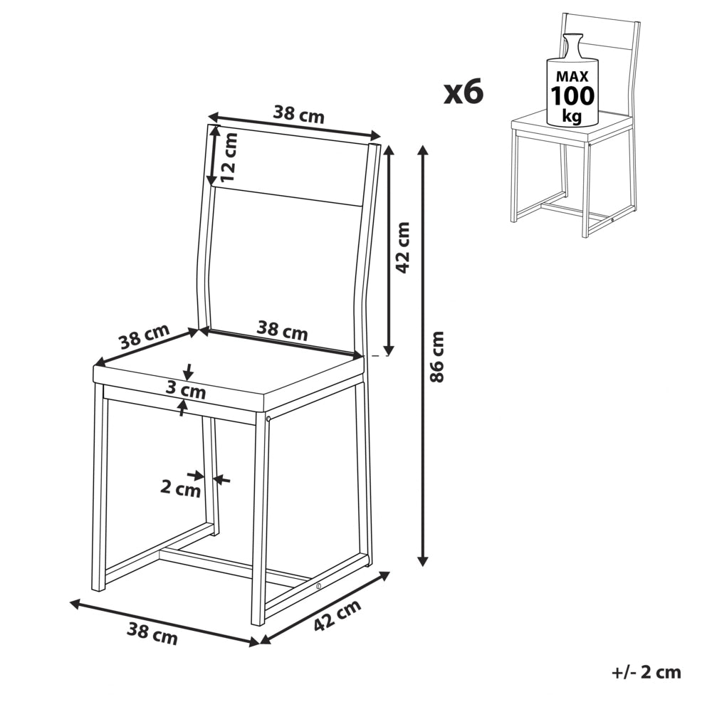 Set di 6 sedie da pranzo in legno scuro con gambe in metallo da cucina industriale