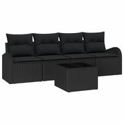 Set Divano da Giardino con archiviazione 5 pz | Set Salotto da Giardino Nero polyrattan