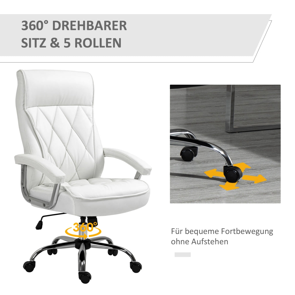 Sedia da ufficio ergonomica con seduta girevole e regolabile in altezza ¨C Zephmum ¨C Bianco, similpelle, trama romboidale