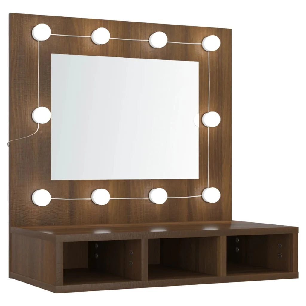 Armadio a specchio con illuminazione a LED finitura rovere 60 x 31,5 x 62 cm marrone 02_0006665