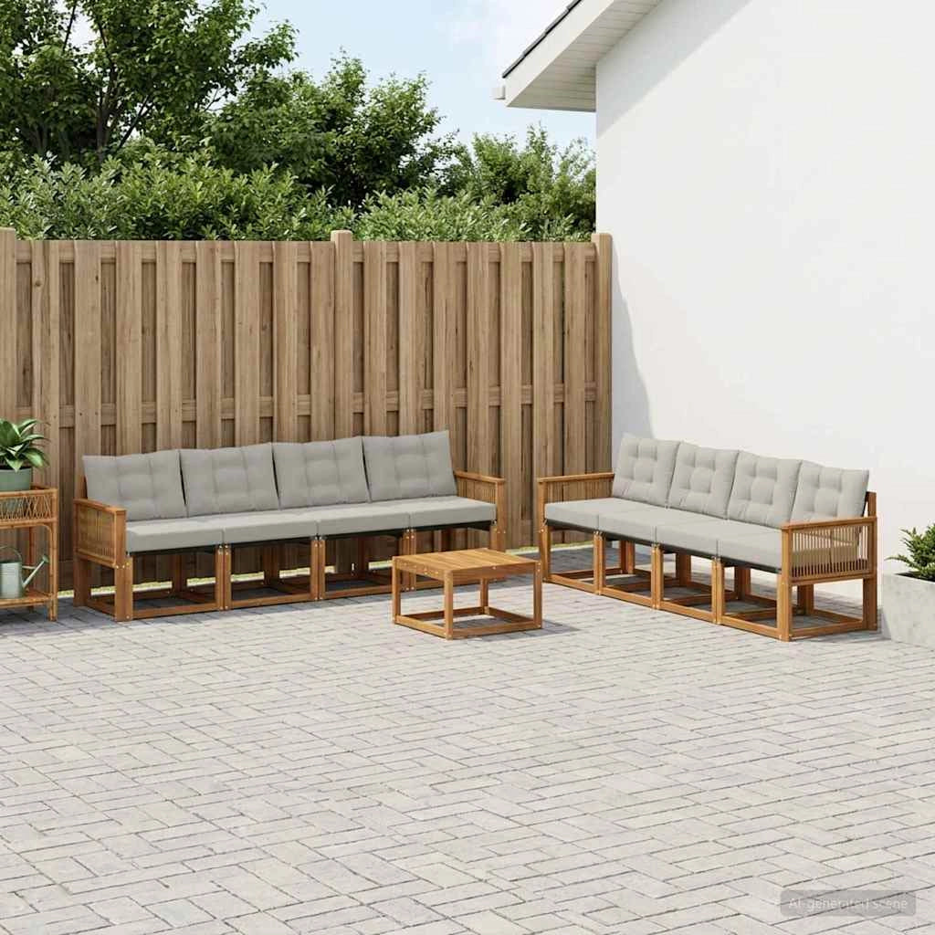 Set di divani da esterno 9 pz Naturale e Grigio Chiaro 3381859