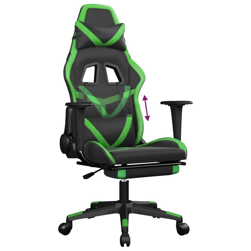 Sedia da Gaming | Sedia da e-sports con Poggiapiedi Nero e Verde in Similpelle