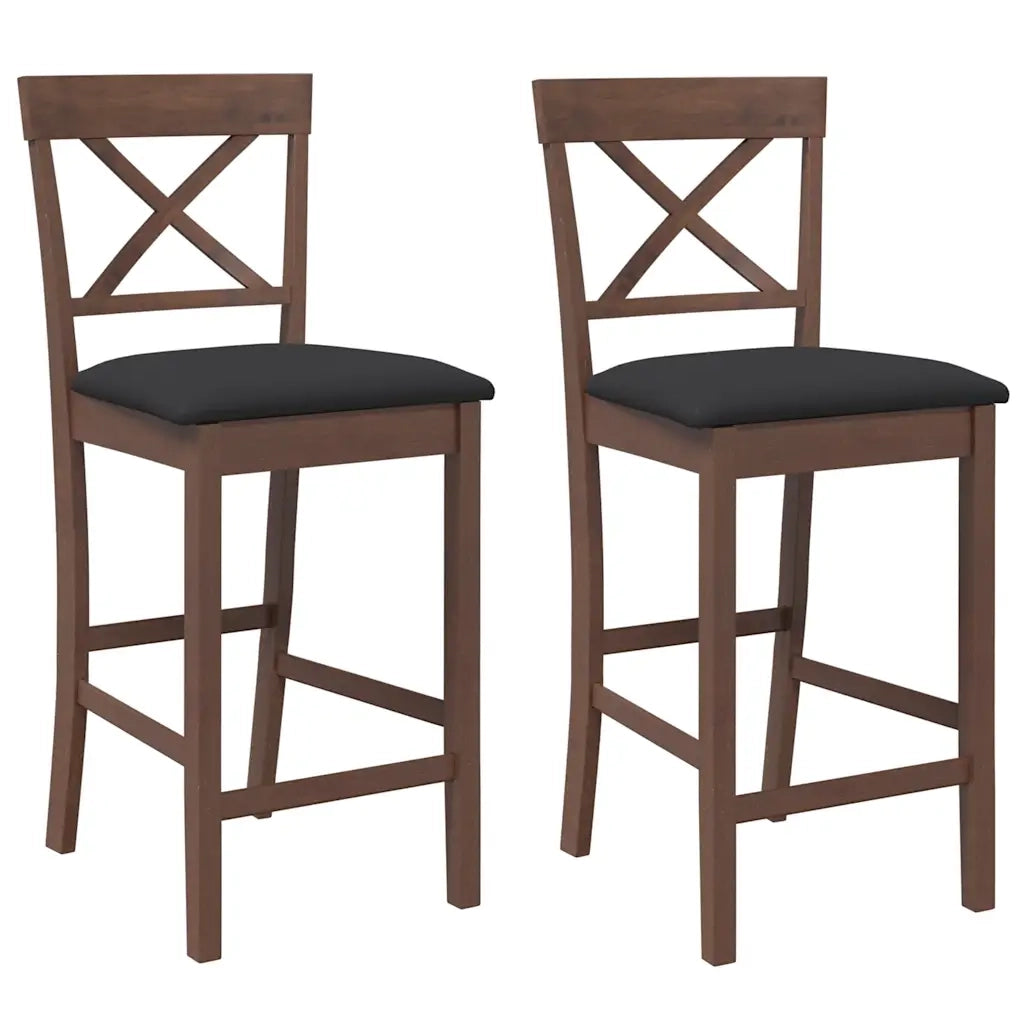 Sgabelli da Bar con Cuscini 2pz Marrone Legno Massello di Hevea 4102548
