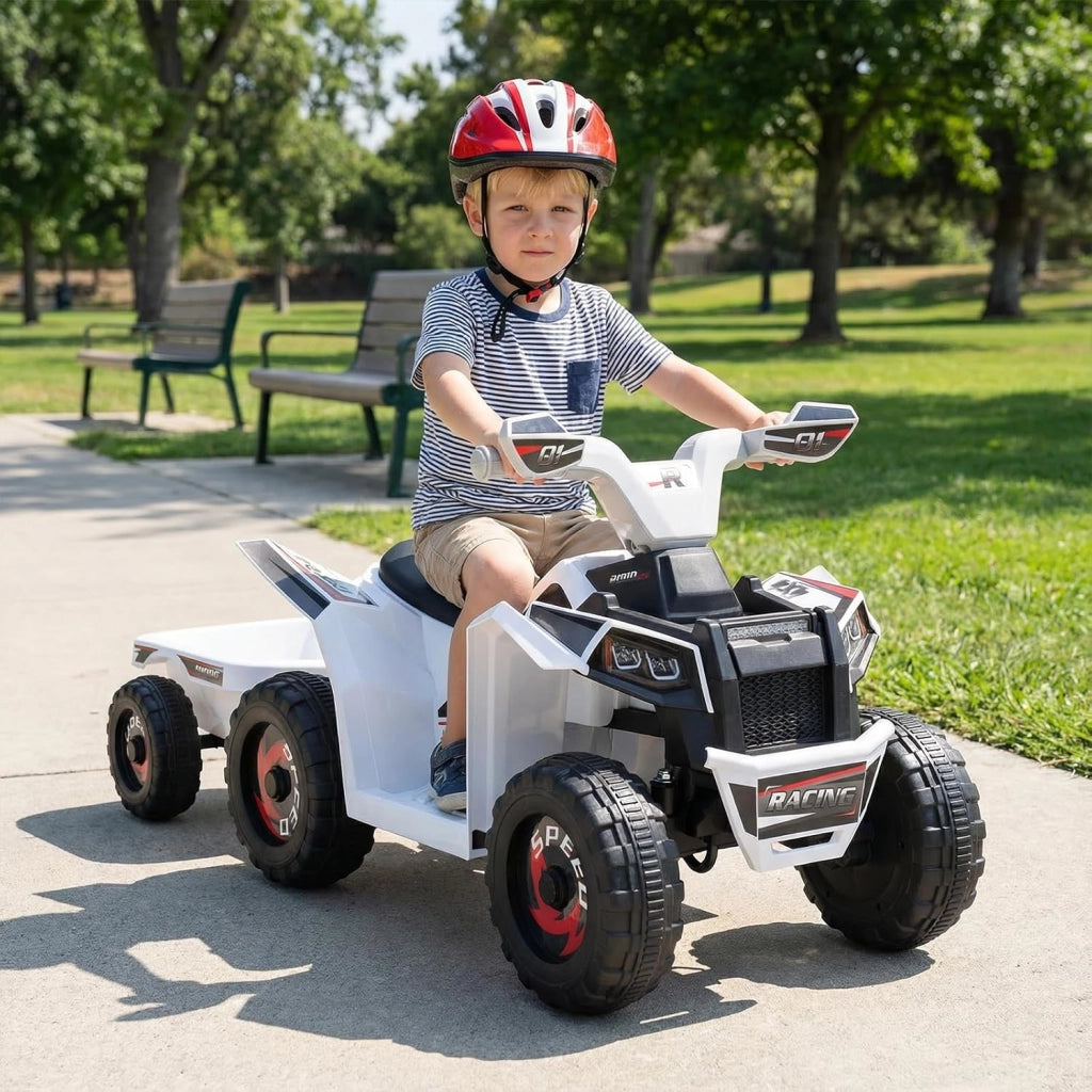 Quad Elettrico per Bambini, ATV elettrico con Rimorchio Posteriore, Macchina Giocattolo a Motore con Ruote Resistenti, 2-3 km/h, Veicolo per Bambini 3 Anni+ (Bianco)