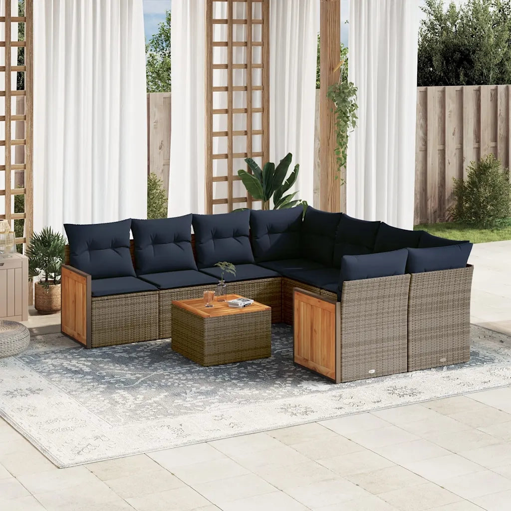 Set Divani da Giardino 9 pz con Cuscini Grigio in Polyrattan 3227510