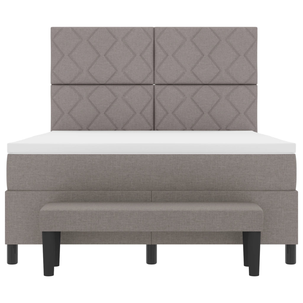 Letto con Box Spring e Panchina Taupe 160x200 cm Tessuto