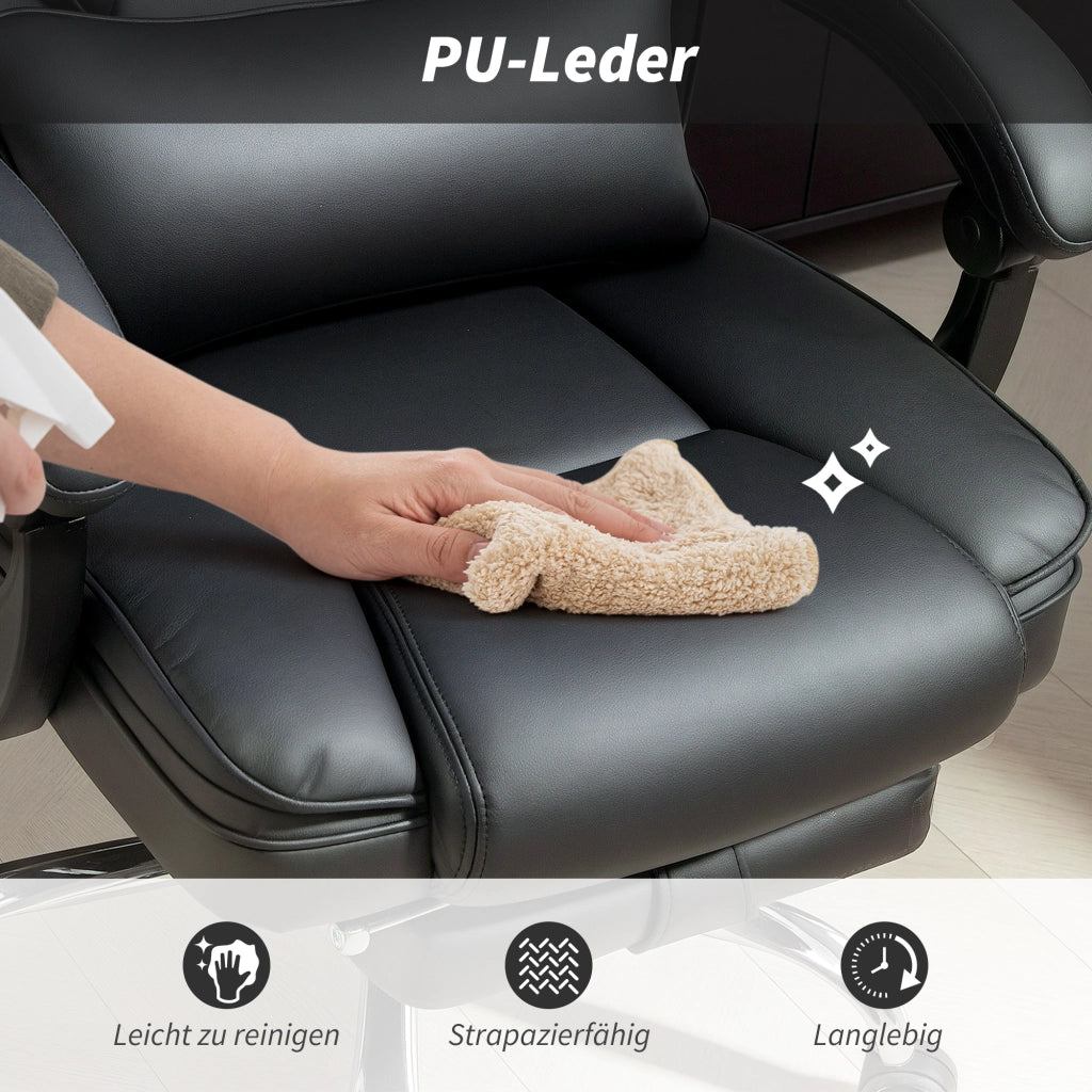 Sedia da Ufficio Ergonomica con Massaggio e Poggiapiedi ¨C Zephmum ¨C Pelle Sintetica Nera