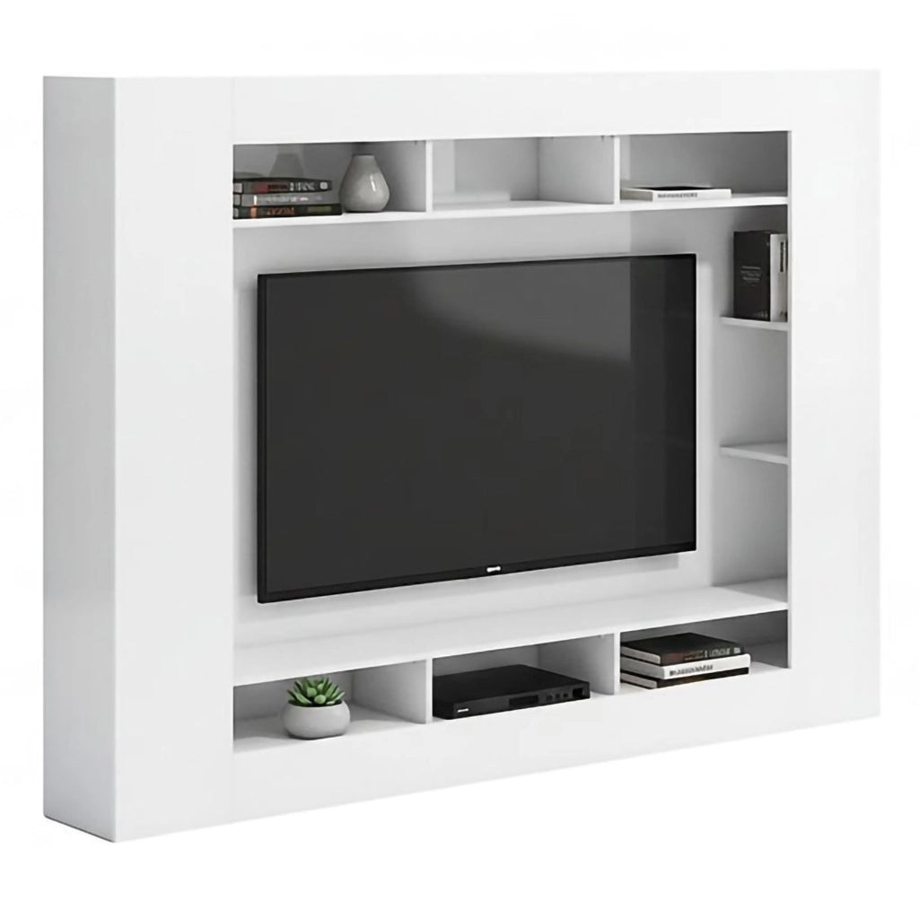 Sadali, Parete Attrezzata 7 Ripiani, 216x30.4x158.6h cm Bianco Lucido