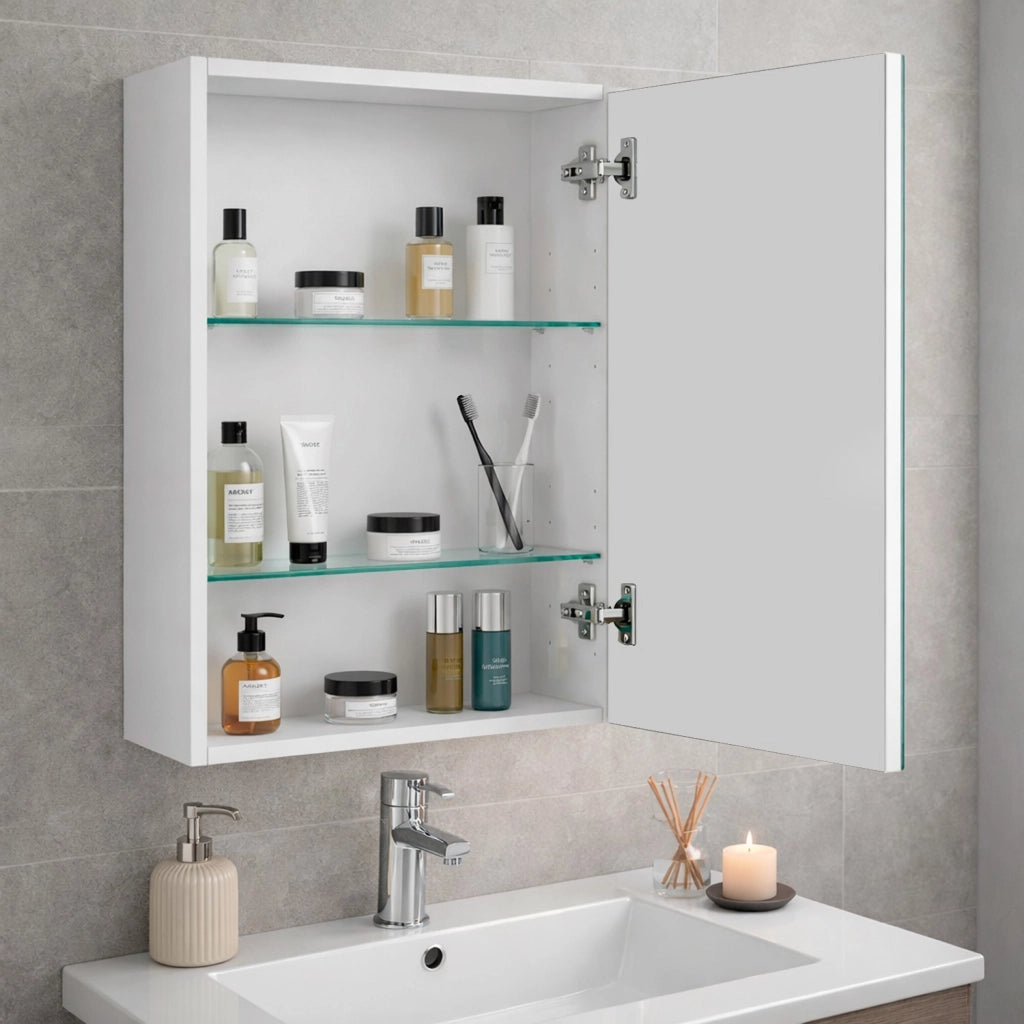Mobile Bagno Sospeso Con Anta A Specchio E Ripiani Interni Salvaspazio Materiale Melaminico Arredo Moderno Ed Elegante 65 X 40 X 21 Cm Bianco