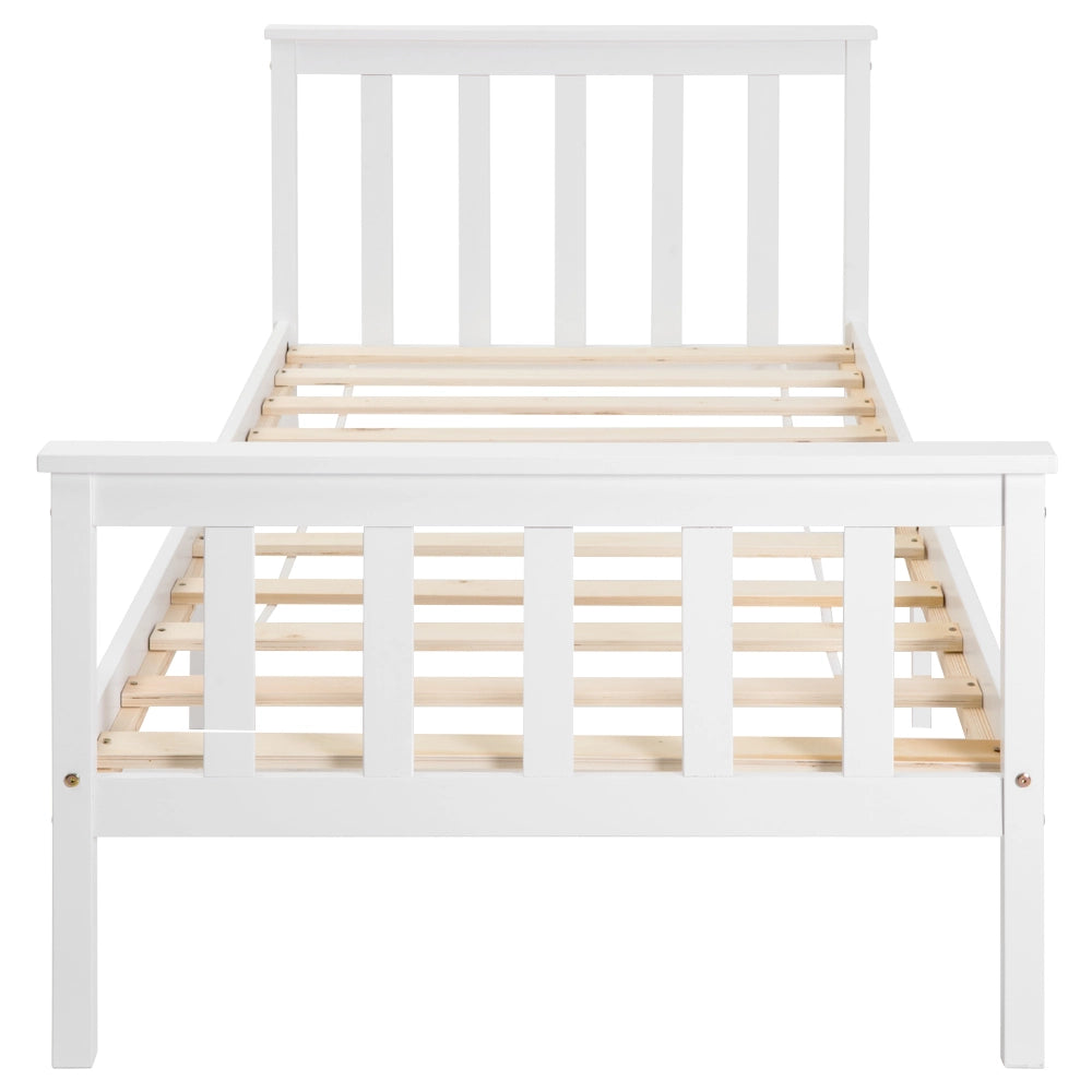 Letto singolo bianco con funzione di contenimento in legno massello di pino 90x200 cm