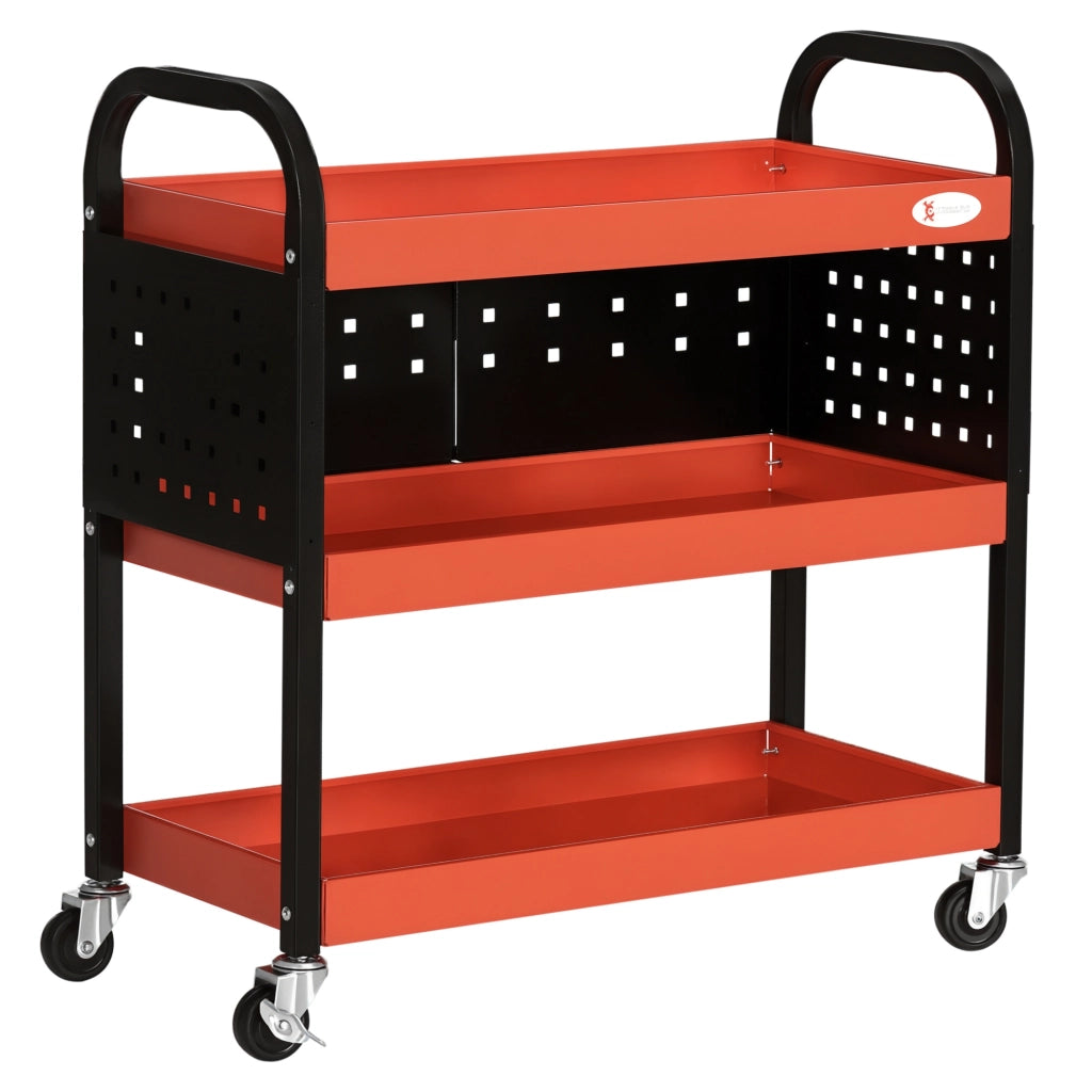Carro attrezzi con 3 ripiani pannelli forati e ruote con freno ¨C zephmum ¨C 75x35x80 cm nero