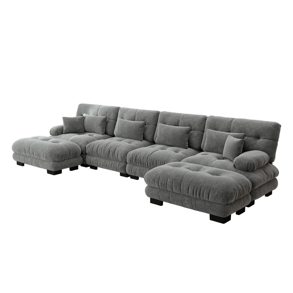 Divano Angolare Modulare a U 4 Posti con Poggiapiedi ¨C MINIMAL ¨C Chenille Grigio