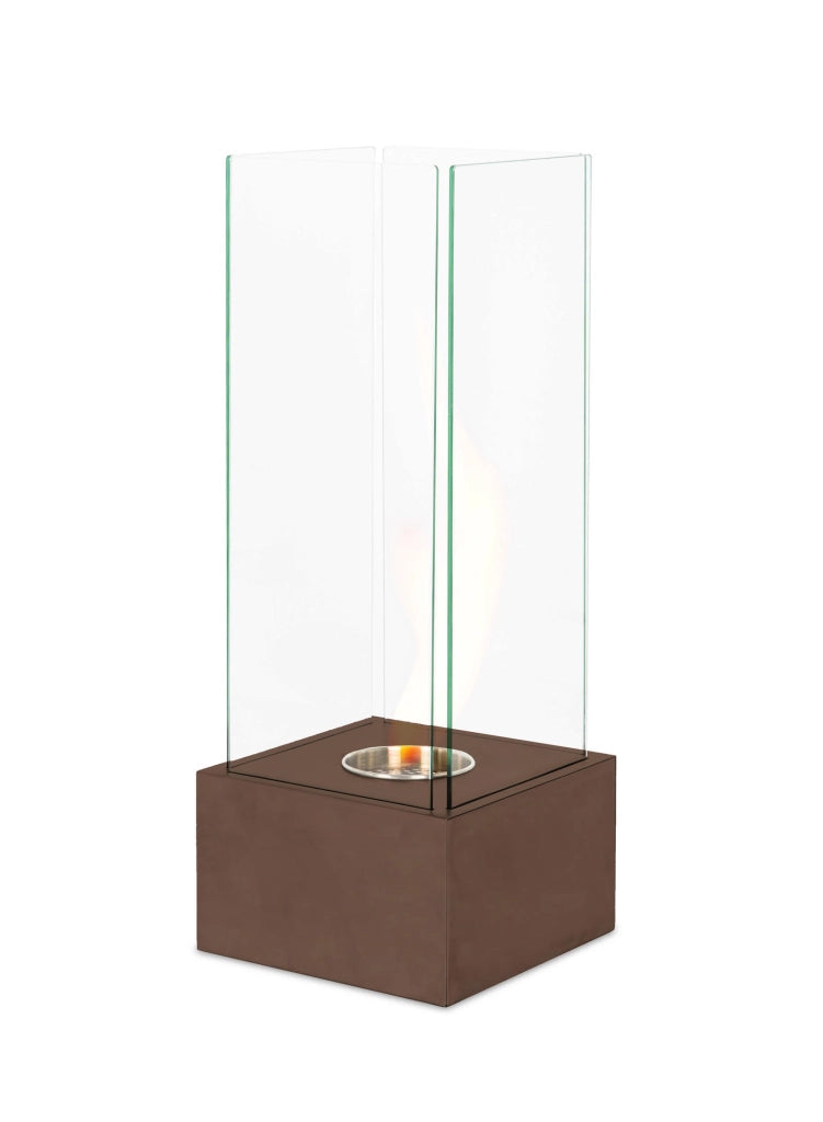 Biocamino da terra Levels 25x25x65 cm in acciaio satinato colore ruggine, bruciatore 0,7 litri, potenza 1,5 Kw/h - Levels