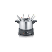 Severin 2470 Set Fonduta Elettrico 1500 W Capacita' 1,4 L 8 Forchette Colorate Paraspruzzi Rimovibile Termostato Regolabile colore Argento Nero