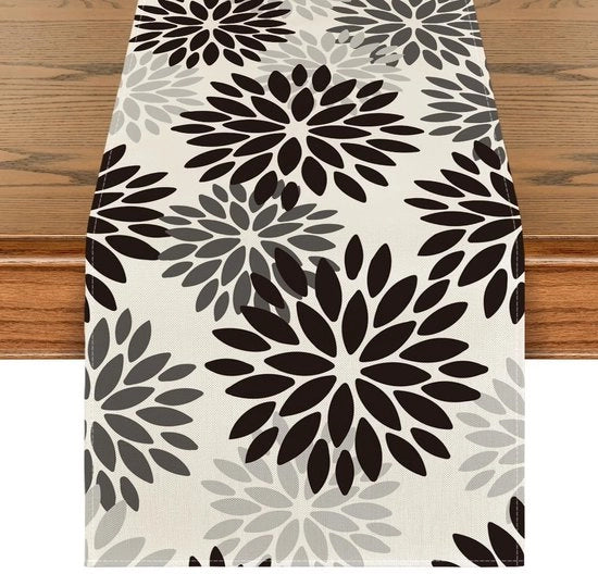 Decorazione Tavola di Halloween a Fiori Neri di Dahlia, Disponibile solo in Autunno, Decorazione per la Cucina 40x180 cm