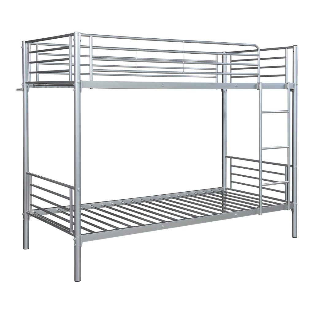 Letto a Castello Soppsar a 2 Posti con Barriera Anticaduta e Scaletta 200 x 90 cm - Argento [en.casa]