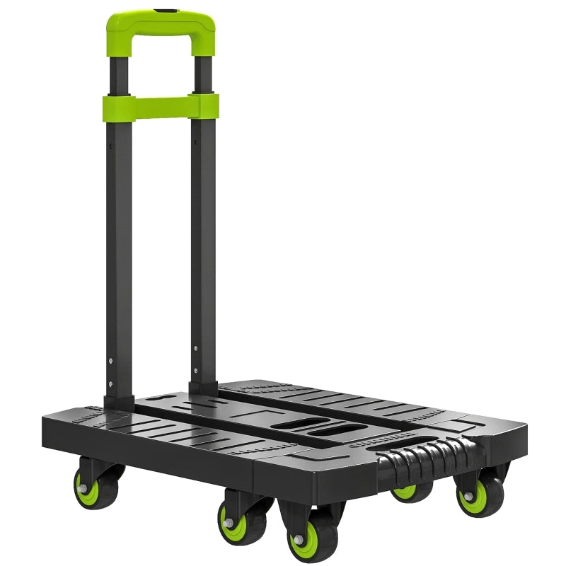 Carrello pieghevole in metallo con ruote e maniglia regolabile, 49 x 35 x 102 cm, verde.