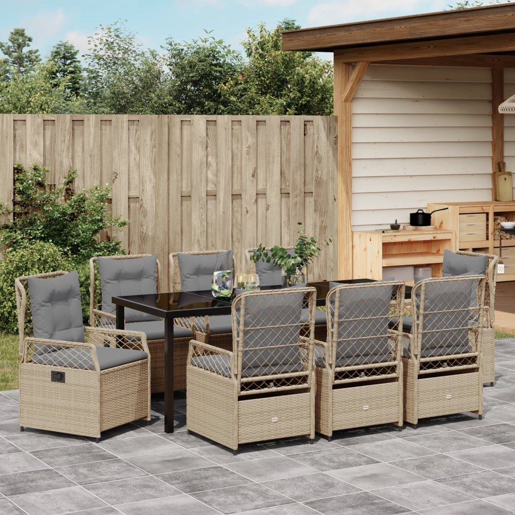 Set da Pranzo da Giardino 9 Pezzi Polyrattan Beige