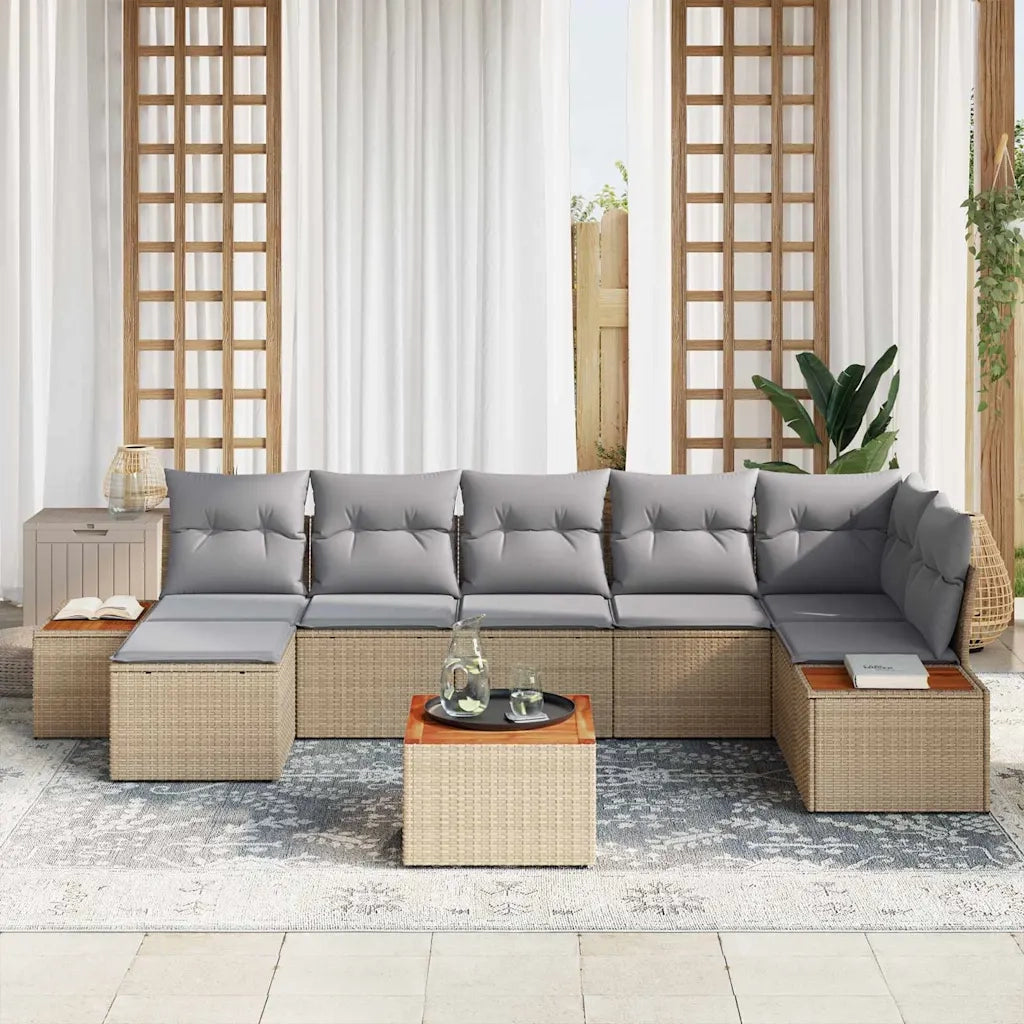 Set Divano da Giardino 8 pcs Beige e Grigio Chiaro Polyrattan