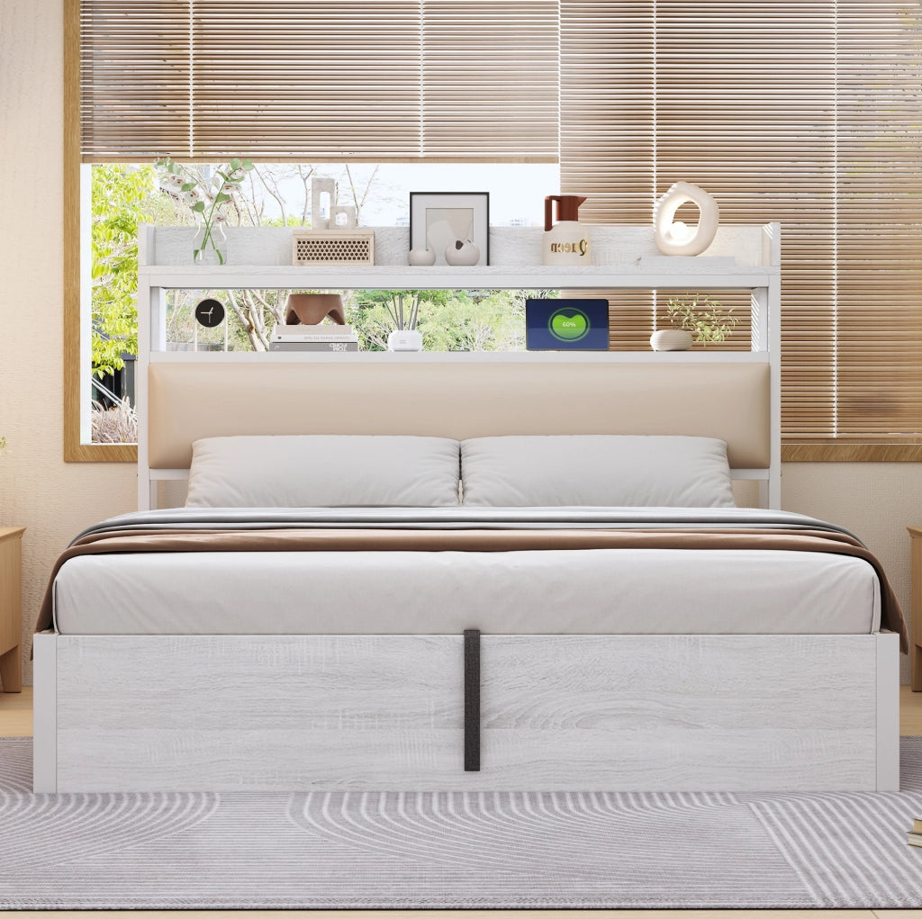 Letto matrimoniale contenitore 180x200 cm con USB, bianco