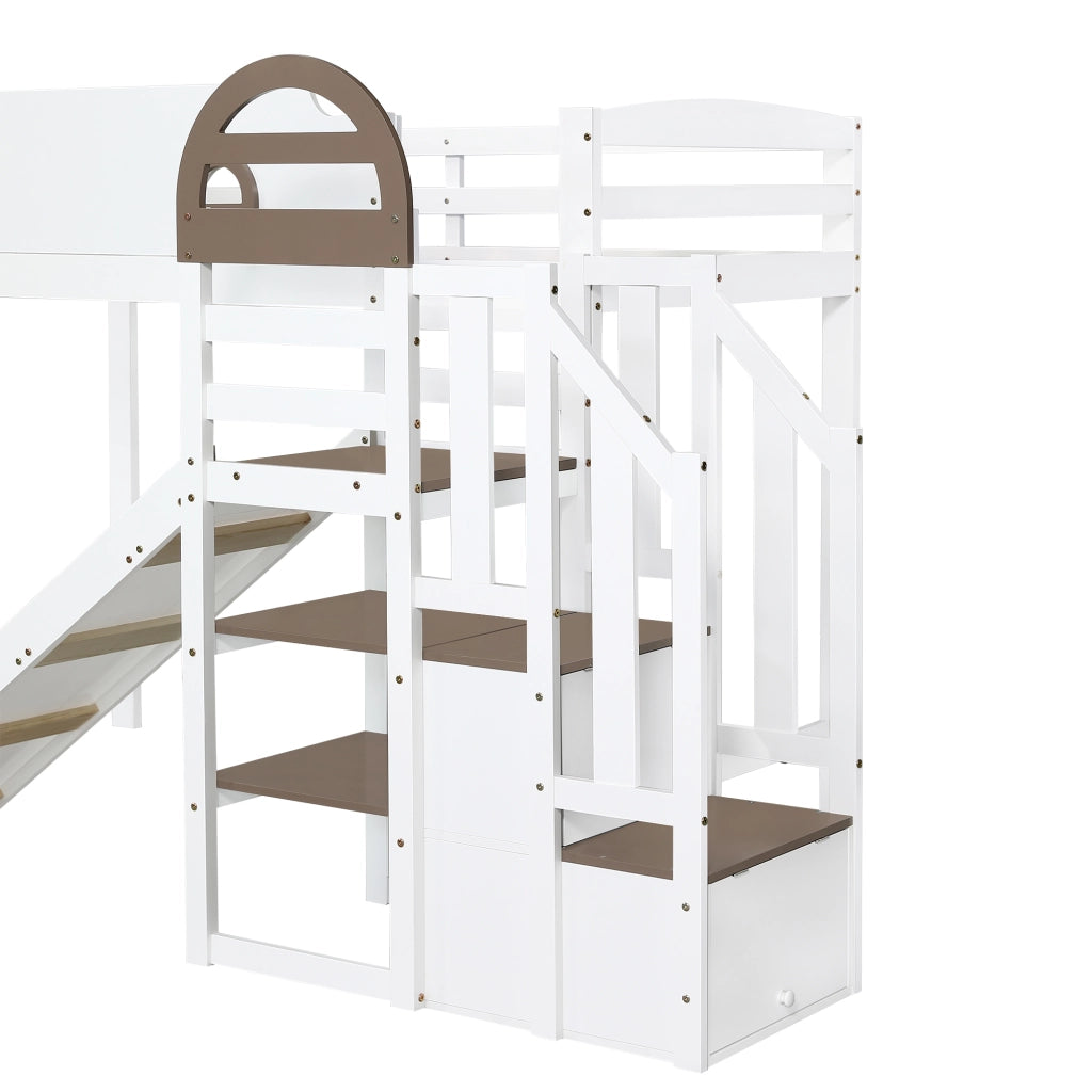 LETTO A CASTELLO CON FINESTRE E SCIVOLO 90 x 200 CM BIANCO