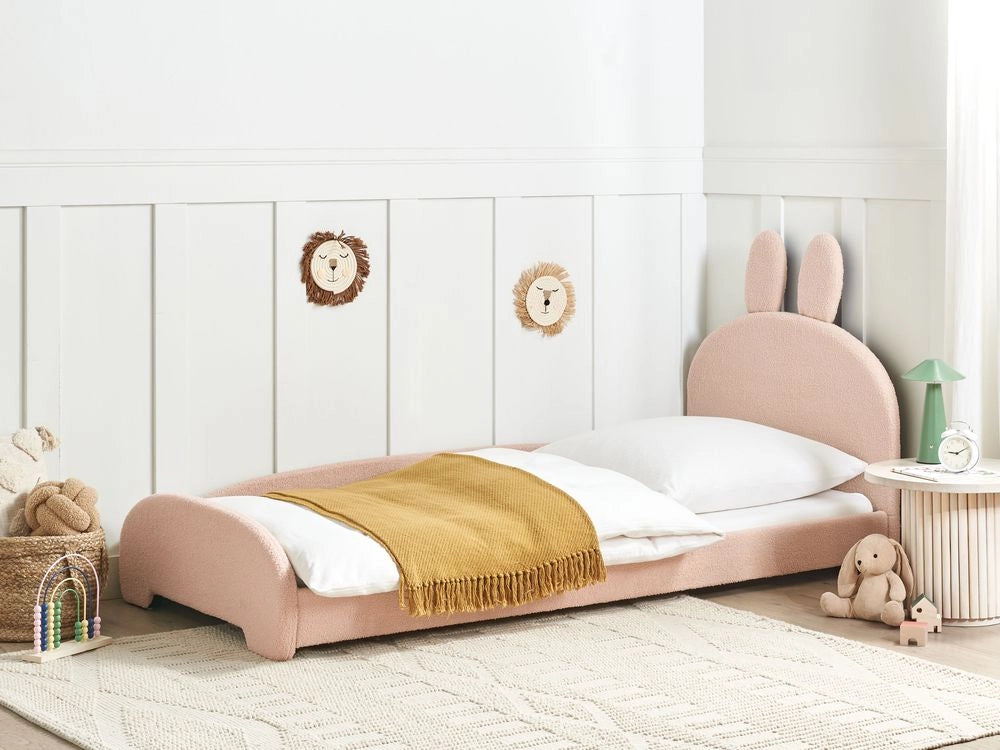 Letto Beige Beige Boucle Imbottito Telaio Poggiatesta 3ft EU Singolo Dimensione Camera da letto Bambini Camera Moderna Tradizionale