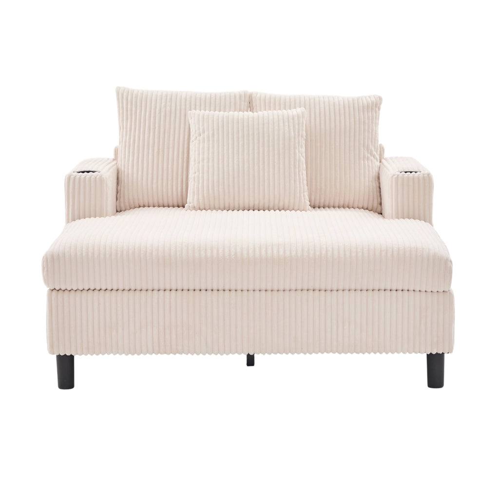 Poltrona relax oversize beige con LED, USB e portabevande