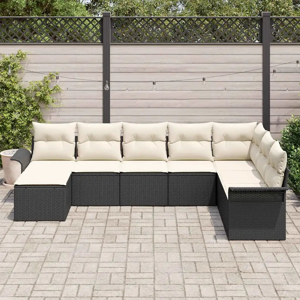 Set Divano da Giardino con cuscino 8 pcs Nero Poly Rattan 3354146