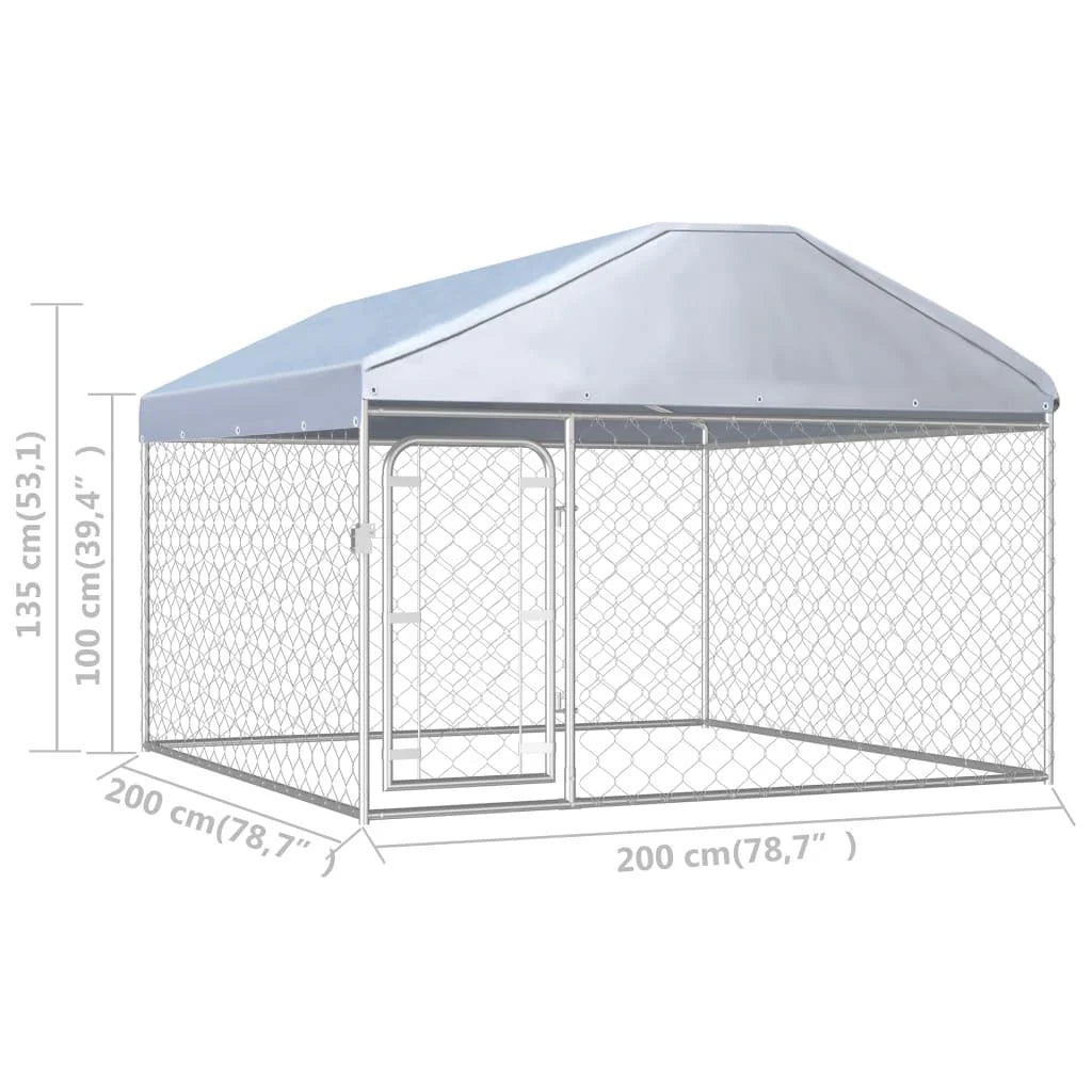 Recinto per cani da esterno con tettoia per animali 200 x 200 x 135 cm 02_0000452