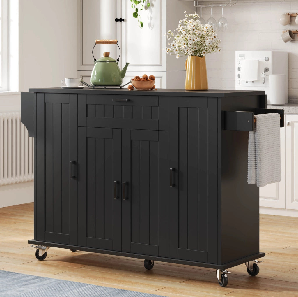 Carrello cucina 120x45(70)x95 cm con piano ribaltabile in MDF nero