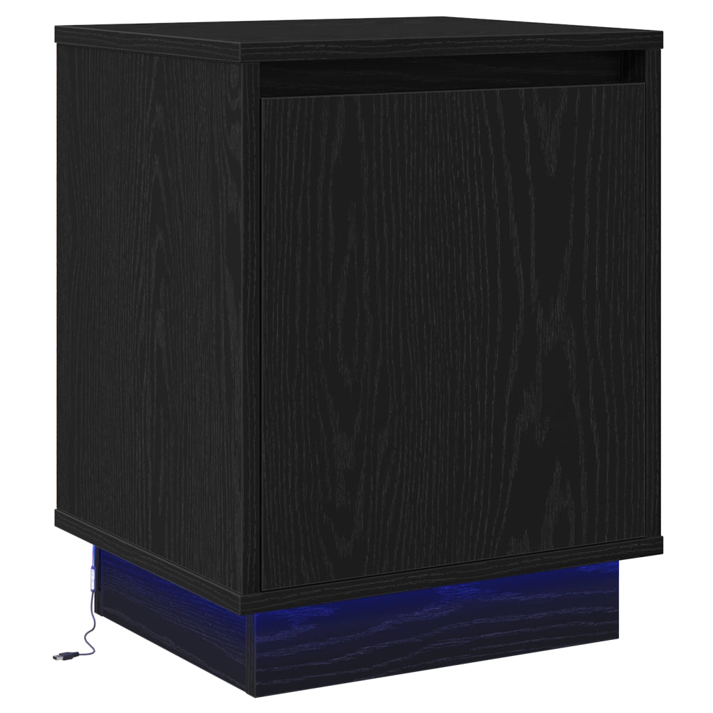 Comodino con luci LED Nero 39x34,5x50 cm