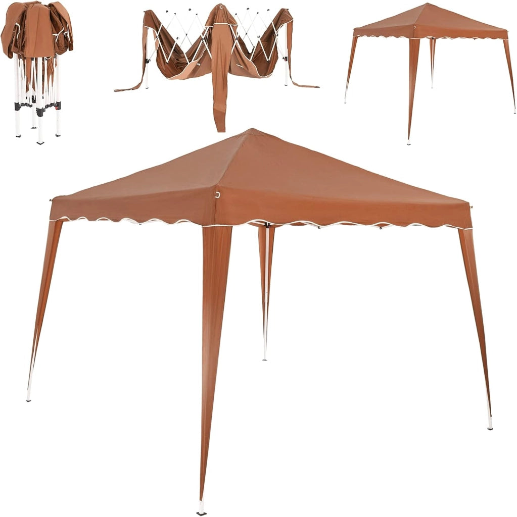 ® Gazebo da Giardino Capri 3x3m Pop-Up Protezione 50+ Impermiabile Tenda a Fisarmonica Marrone Chiaro