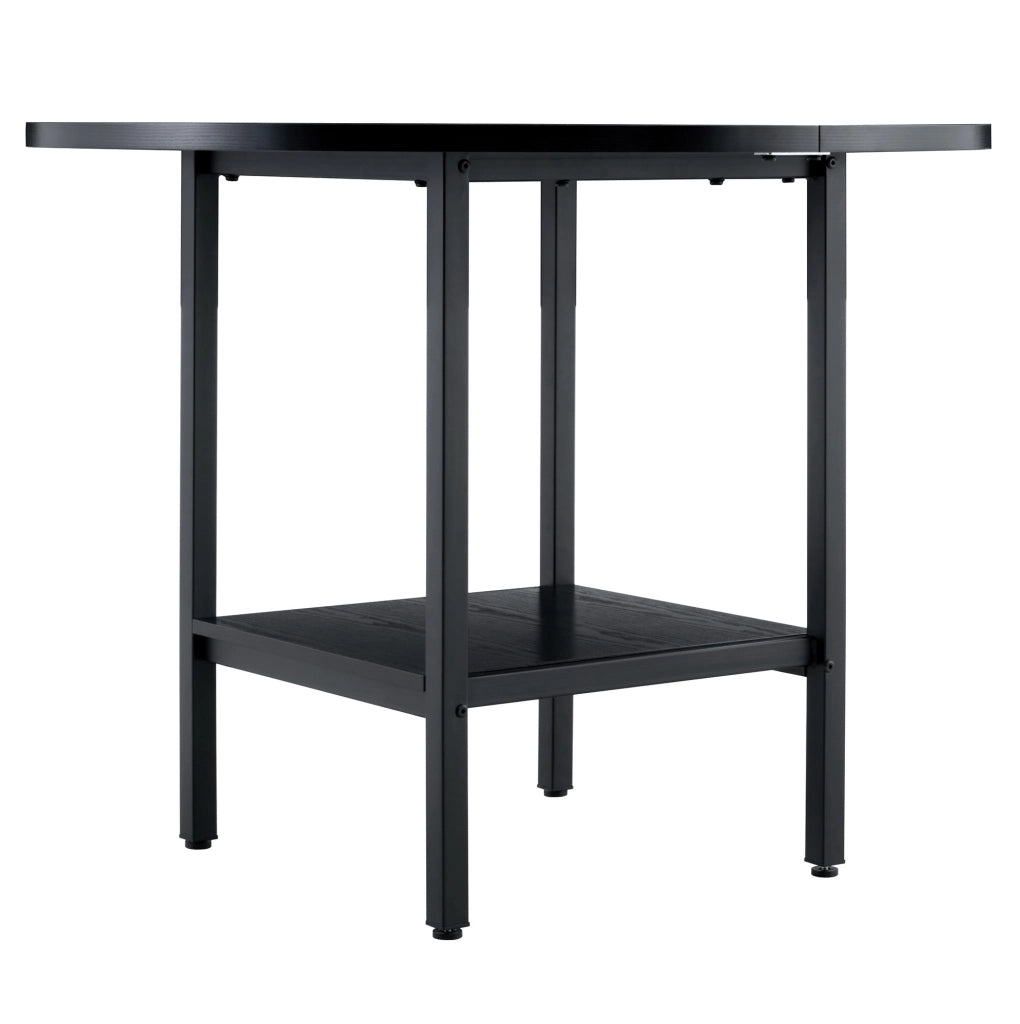 Tavolo da pranzo rotondo moderno 100 cm con doppio ripiano portaoggetti; MDF e metallo; nero