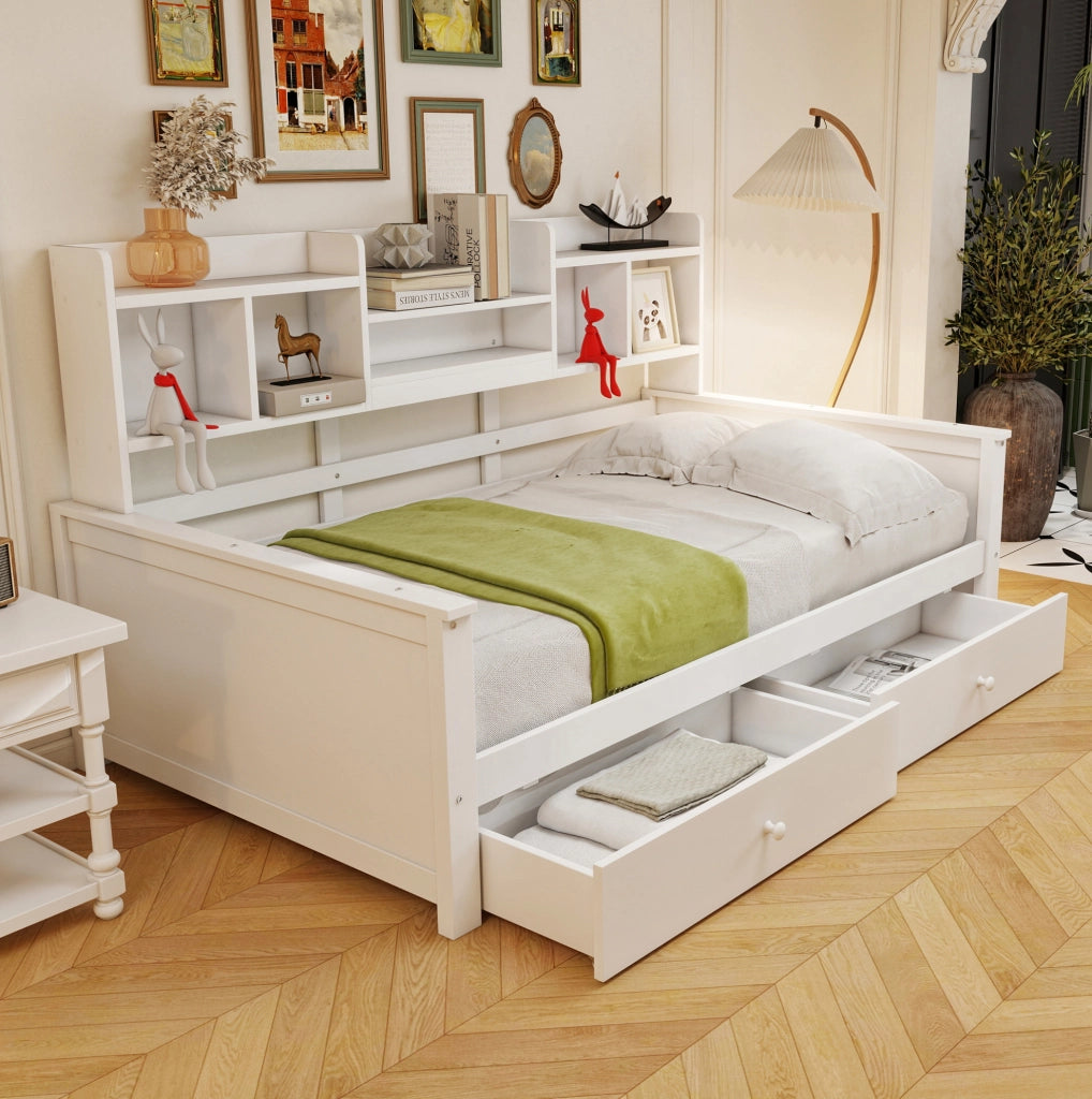 Letto singolo divano 90x200 cm bianco con cassetti