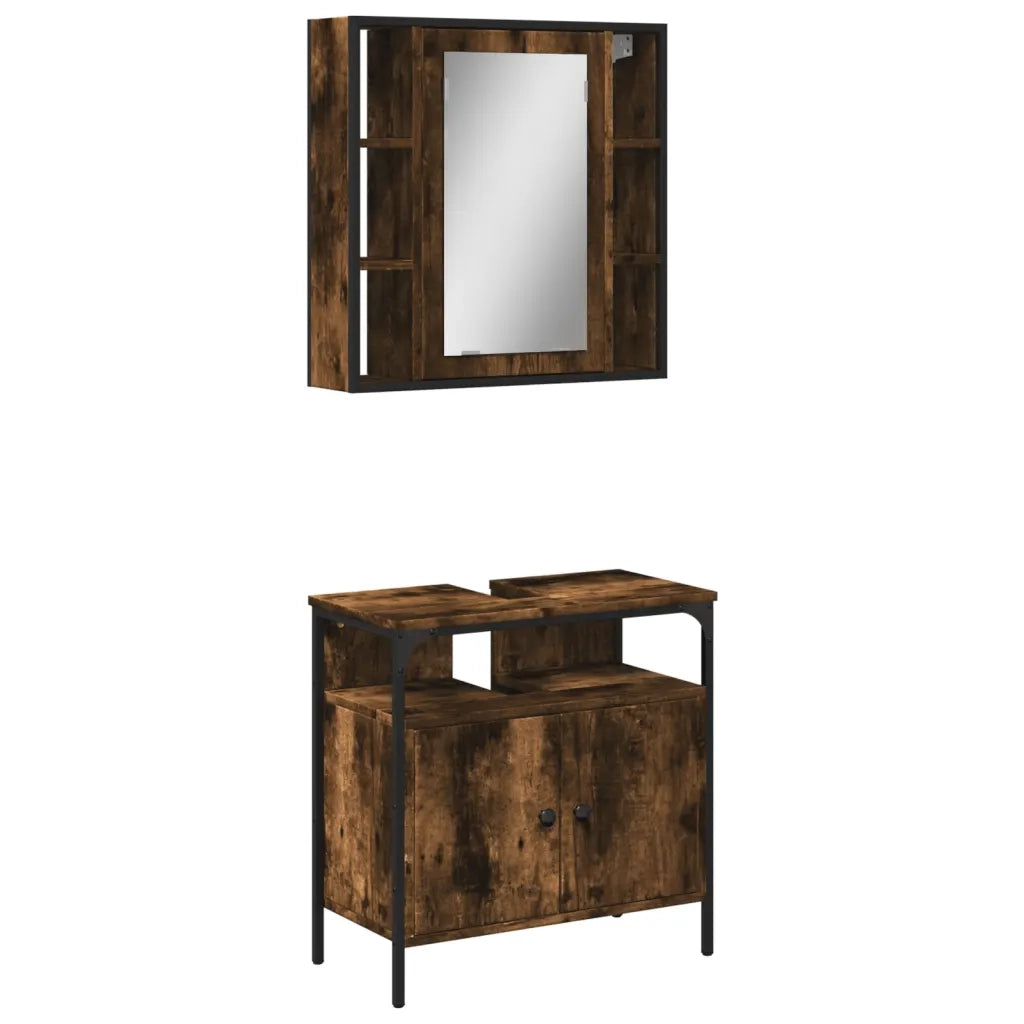Set Mobili da Bagno 2 pz Rovere Fumo in Legno Multistrato 3214717