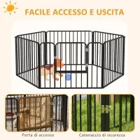 Recinto per Cani a 6 Pannelli Modulabili da Interno ed Esterno, in Acciaio, 164x83x60 cm, Nero