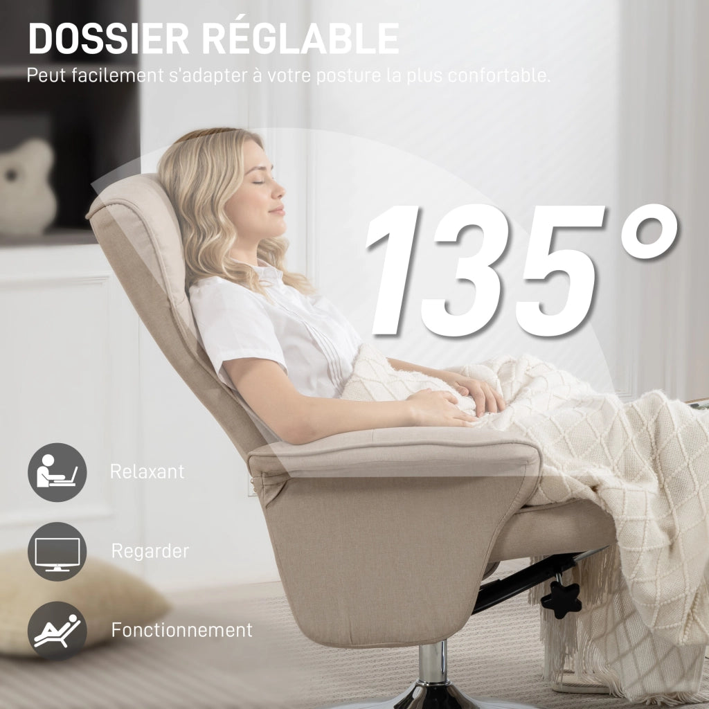 Poltrona relax reclinabile 360¡ã girevole con poggiapiedi ¨C zephmum ¨C tessuto beige