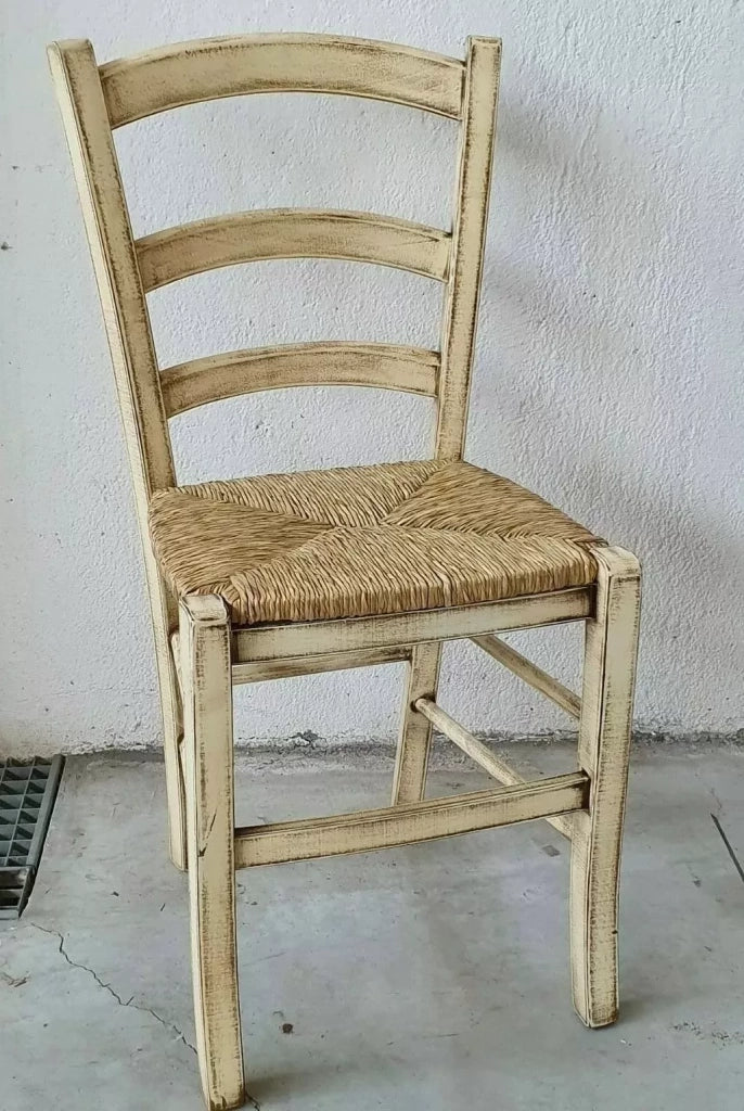 Set 2 sedie legno shabby avorio consumato seduta paglia 43x46x89 - Mobili 2G