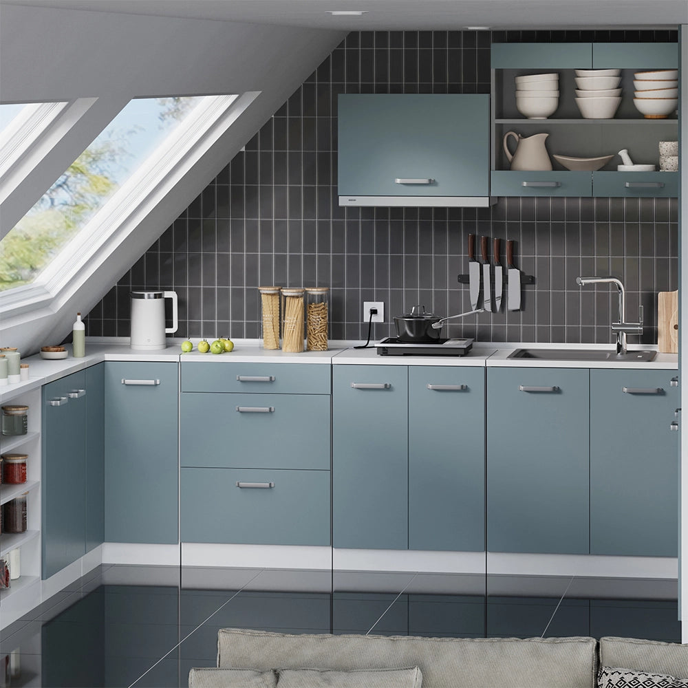 Vicco Mobile cucina sottotetto Grigio-blu/Bianco 60 cm senza inclinazione con 3 cassetti