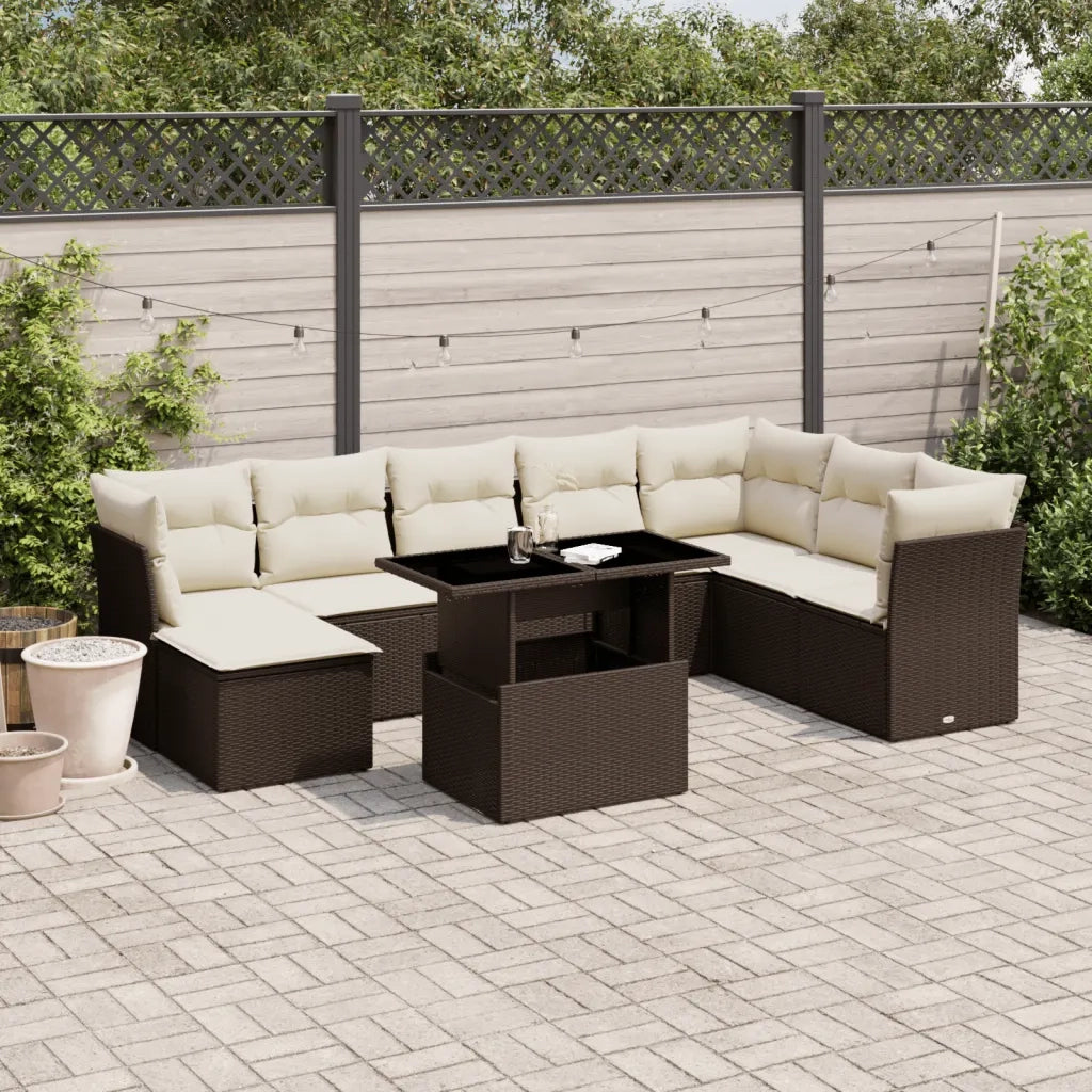 vidaXL Set Divani da Giardino 9pz con Cuscini Marrone in Polyrattan