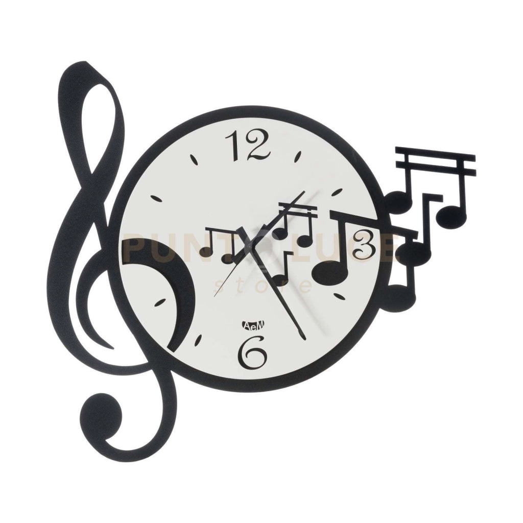Orologio da parete di design con chiave e note musicali Musica Bianco e Nero