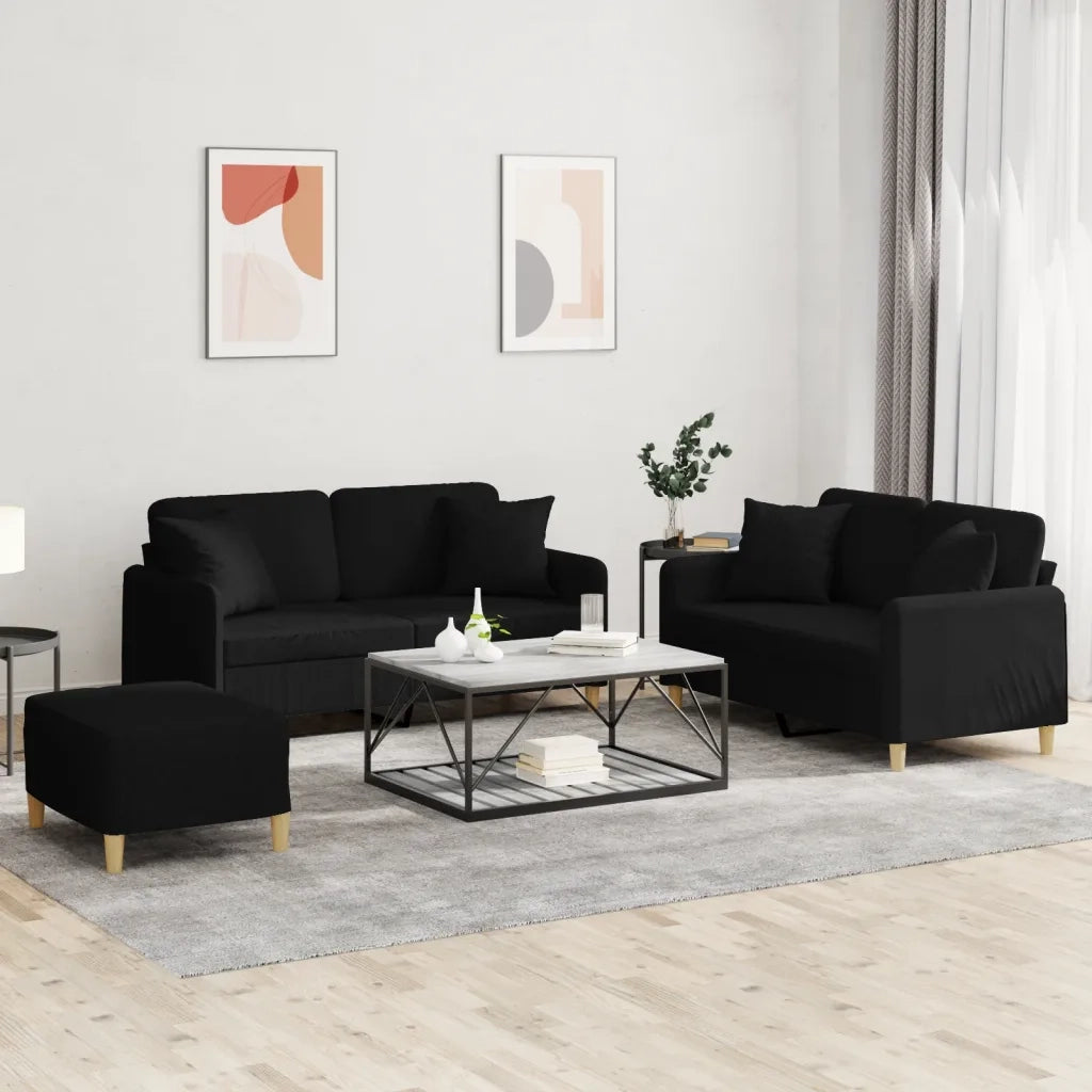 Set Divani 3 pz con Cuscini Nero in Tessuto 3202114