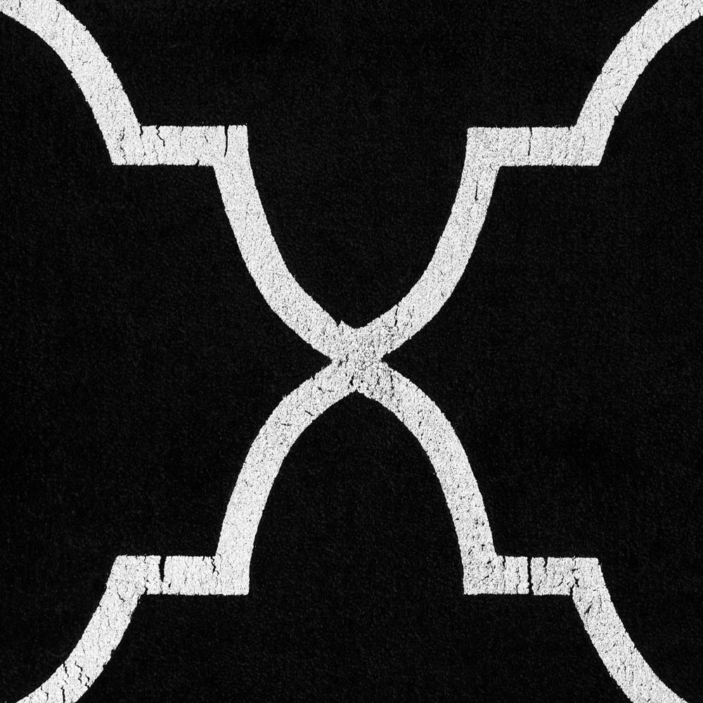 Tappeto Nero con Motivo Quadrifoglio Argento Viscosa con Cotone 140 x 200 cm Stile Modern Glam