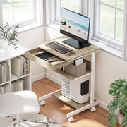 SCRIVANIA COMPATTA 56 x 51 cm con cassetto e ripiani, rovere, su ruote